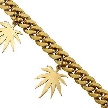 Diamond Cuban Link Weed Marijuana Bracelet in 14k Yellow Gold 4.50 Ctw